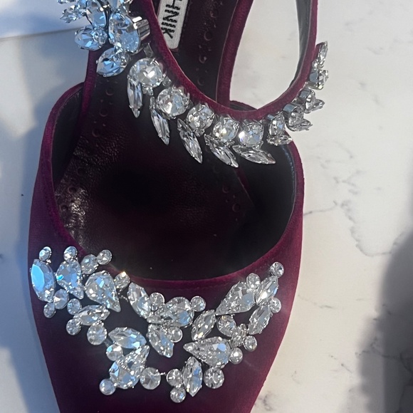 MANOLO BLAHNIK - LURUM - Burgundy VELVET Crystal Embellished - Picture 8 of 16